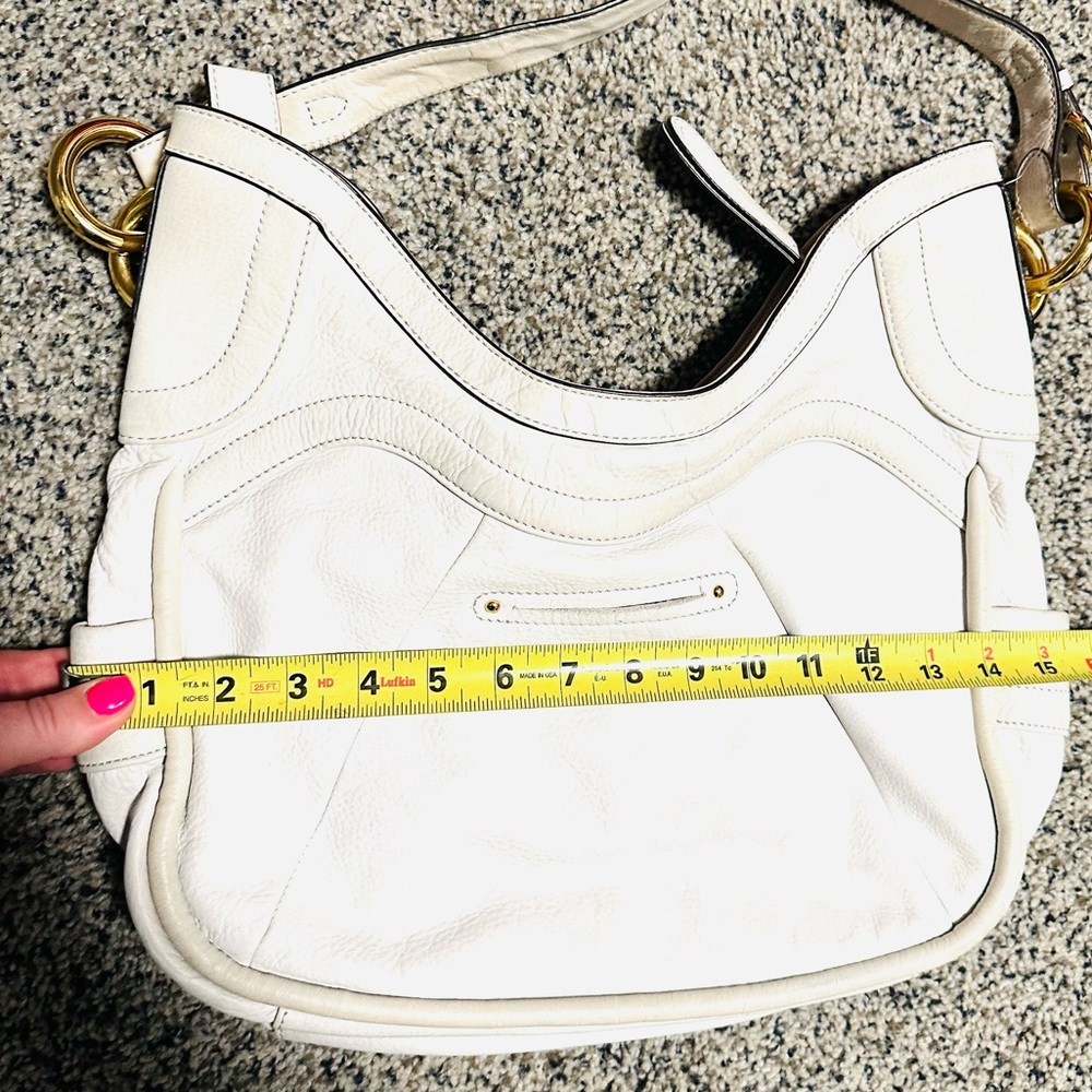 b. makowsky Hobo Leather Shoulder Bag White & Gold Hardware Adjustable - EUC - Picture 14 of 15